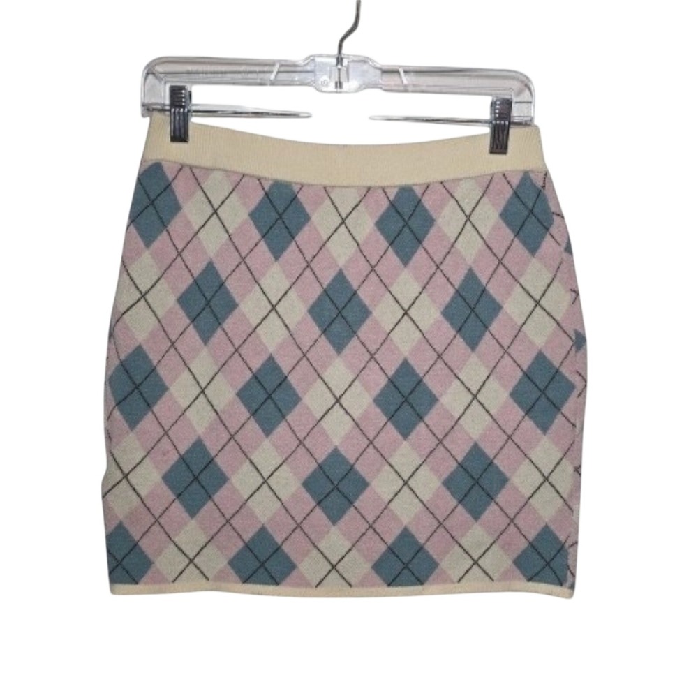 Cider‎ Pastel Argyle Mini Sweater Skirt Large Preppy Clueless Academia Coquette